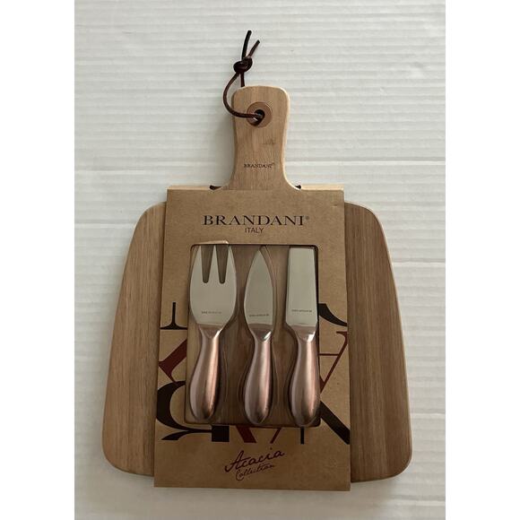 Brandani Italy Wooden Cheese Knife Set Acacia Cutting Board and 3 Servers NOB - Picture 1 of 7